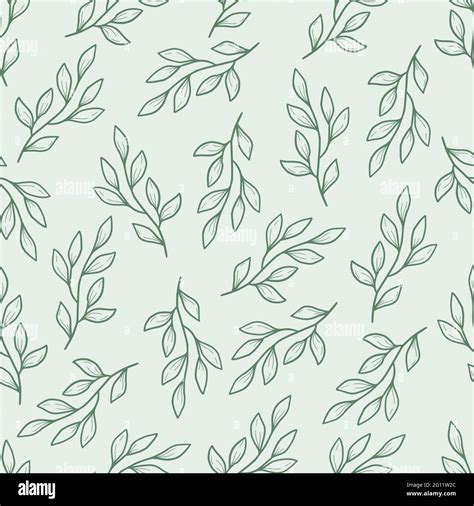 Hand drawn seamless floral pattern of simple leaf. Doodle sketch line ...