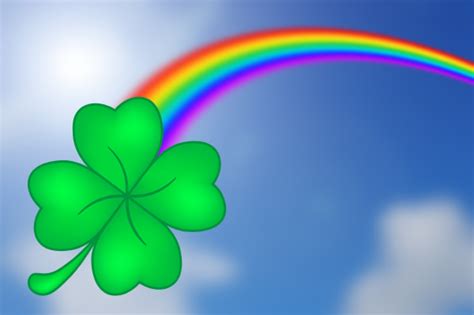 Rainbow with four-leaf clover and sky background - Stock Photo #23135549 | PantherMedia Stock Agency