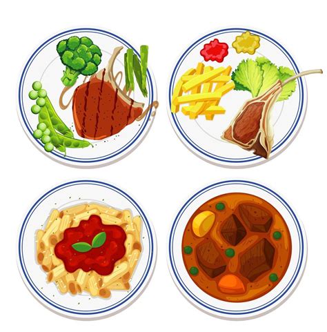 Aerial view of food on plate set 1424931 Vector Art at Vecteezy