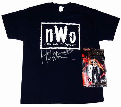 Hulk Hogan Autographed Nwo T-shirt & Action Figure (w/ Proof!) Lot Tna Wwe