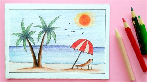 How to Draw Beach Scenery Summer Time - YouTube