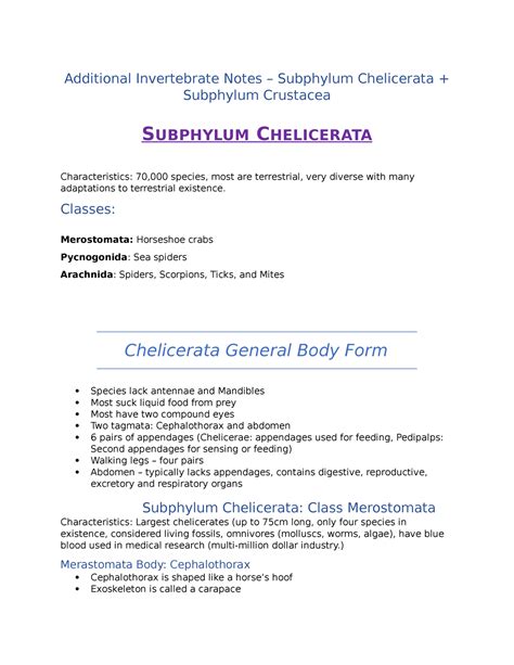 Subphylum Chelicerata Examples