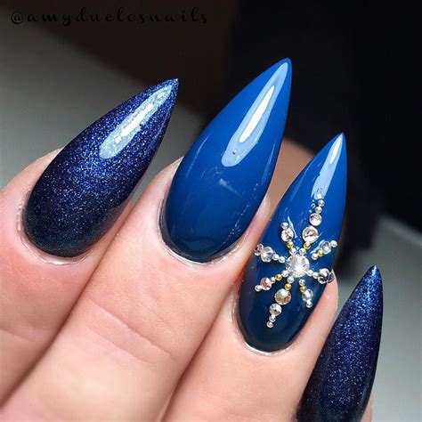 long blue almond nails for Christmas / manicure for Christmas and New Year 2018 | Christmas ...