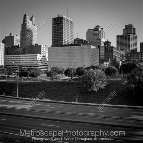 Black and White Picture of The Kansas City Skyline in the Afternoon in ...