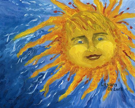 Smiling Yellow Sun In Blue Sky Painting by Lenora De Lude