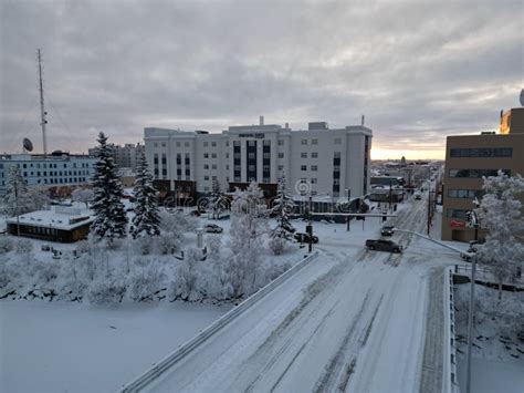 Aerial View of Fairbanks AK City Square on a Cold Winter Day, Alaska ...