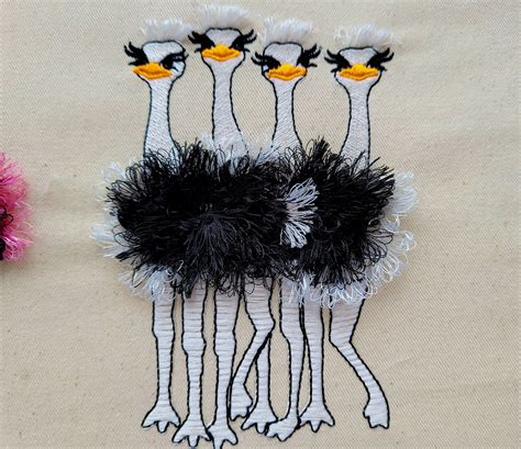 Fringed fluffy group of Ostriches flock of Ostriches machine embroidery designs for hoop 5x7 ...