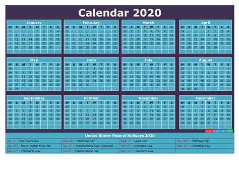 2020 Calendar With Holidays Printable Word, PDF