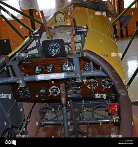 The cockpit of a WWI German Fokker D7 VII fighter Triplane in a hanger ...