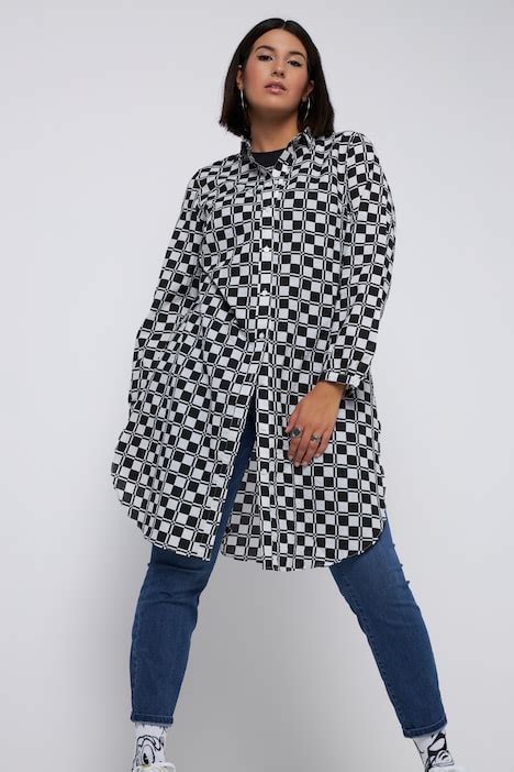 Black & White Checkered Shirt Dress | Long Blouses | Blouses