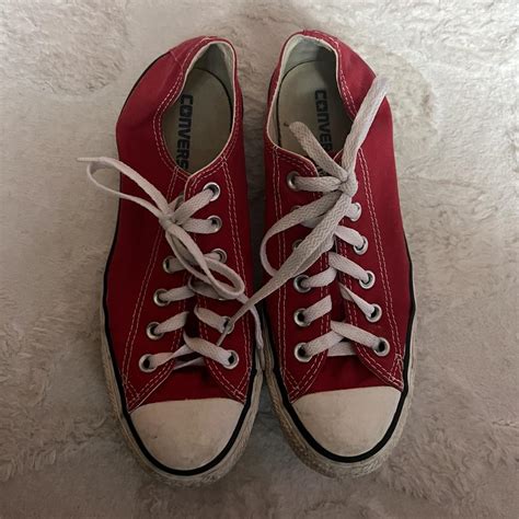 red low top converse. womens 8 mens 6. in good... - Depop