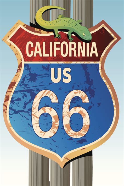 Retro California US Route 66 with Green Lizard Road Sign Poster 12x18 inch 718472529256 | eBay