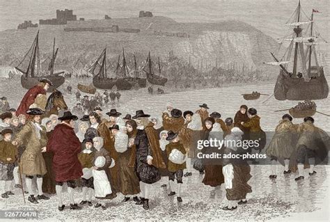 Reign of Louis XIV of France. French Huguenots arriving in Dover ...