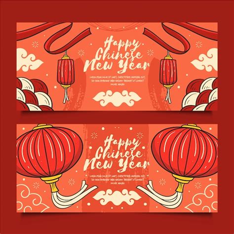 Premium Vector | Hand drawn chinese new year banners template