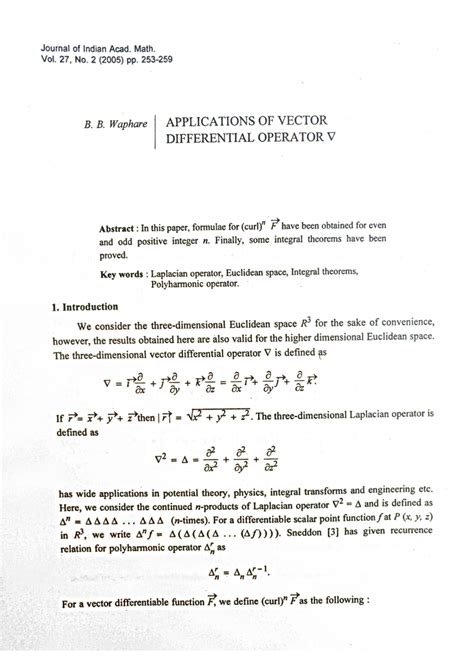 (PDF) Applications of Vector differential operator del