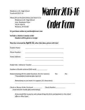 Fillable Online Waldron Jr./Sr. High School Yearbook 2015-16 Please fill out the ... Fax Email ...