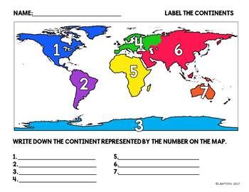 Continents Label Worksheet by Lisa Battista's Classroom | TPT