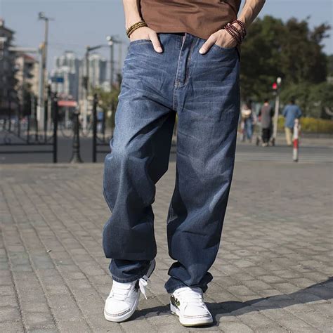 Plus Size 42 44 46 Mens Loose Baggy Hip Hop Jeans Pants Brand Big Size Men Wide Leg Skateboard ...