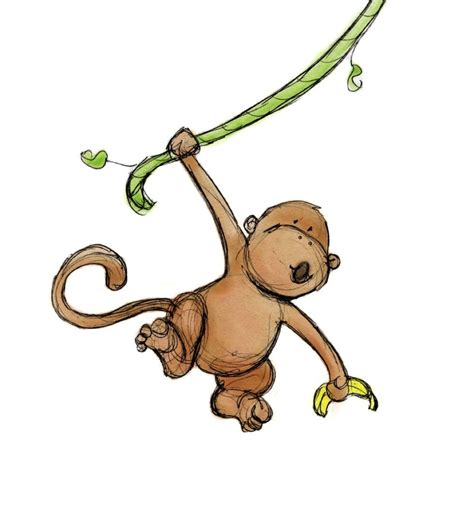 Items similar to Nursery Wall Art - Monkey Swinging, 5x7 Illustration ...