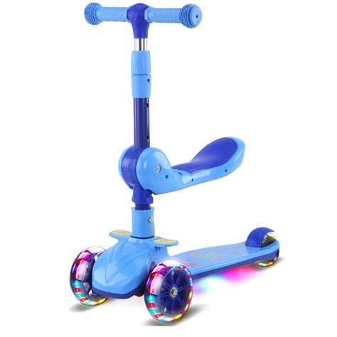 Kids Scooter Foldable and Adjustable with Seat and Flashing Wheel Lights - GeeWiz