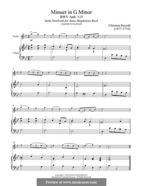 Minuet in G Minor, BWV Anh. 115 by C. Petzold - sheet music on MusicaNeo