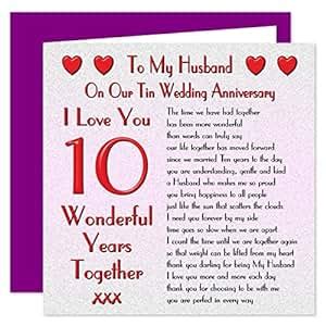 My Husband 10th Wedding Anniversary Card - On Our Tin Anniversary - 10 Years - Sentimental Verse ...