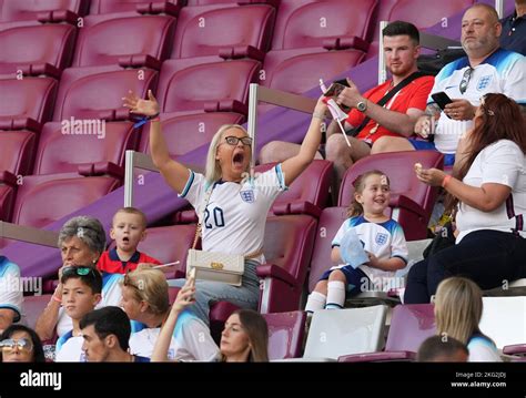 Rebecca Cooke, girlfriend of England's Phil Foden, with son Ronnie Foden in the stands before ...