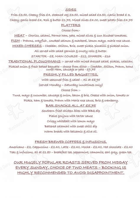 Menu at The Black Horse Inn, Nuthurst pub & bar, Horsham