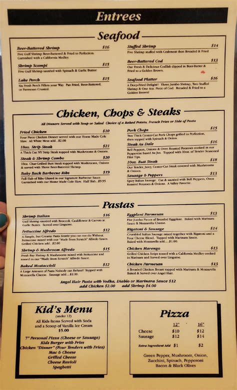 Menu at Valley Inn Restaurant, Palos Hills, W 107th St