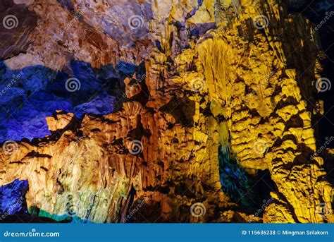 Colorful Inside of Hang Sung Sot Cave World Heritage Site Stock Photo - Image of stalactite ...