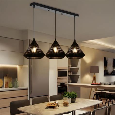 Conical Ceiling Pendant Light 3 Lights Modern Black Suspension Light for Dining Room - Linear ...