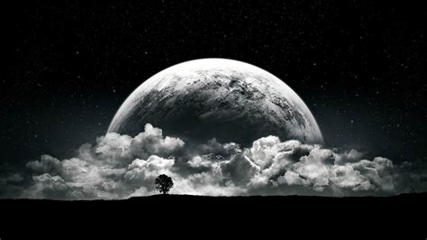 Wallpaper : monochrome, dark, night, sky, clouds, Moon, moonlight, atmosphere, astronomy, black ...