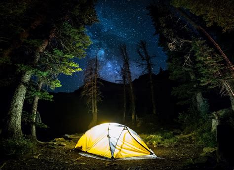 Free download | HD wallpaper: yellow dome tent, nature, landscape, camping, forest, starry night ...