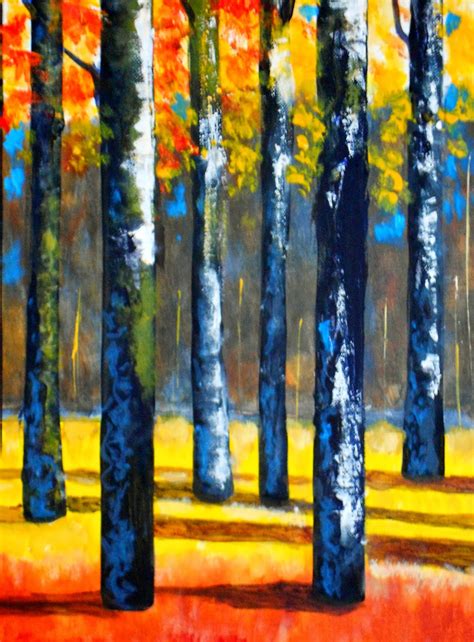 Brushworks by Monte: Birch Tree Painting - Palette Knife - Acrylic on Canvas 18 x 24 -Framed (Sold)