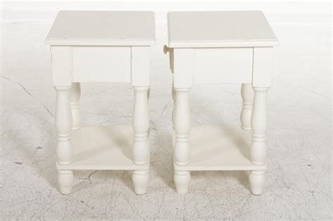 Pair of Pottery Barn "Caroline" French White Farmhouse Style Nightstands | EBTH