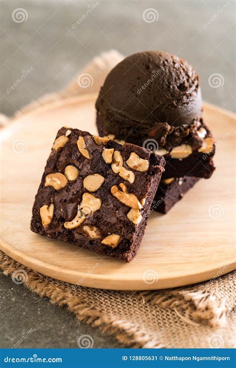 Chocolate Brownies with Chocolate Ice Cream Stock Image - Image of food ...