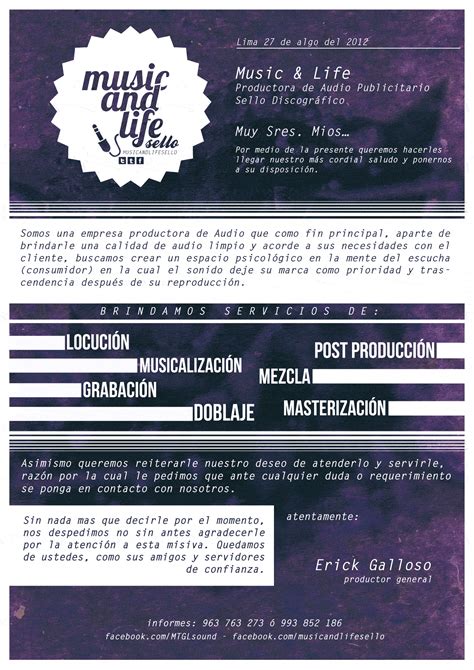 carta de presentación Music and Life ;) Introduction Letter, Stamps, Words