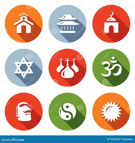 Vector Set of Religion Icons. Catholic, Buddhism, Islam, Judaism, Christianity, Hinduism ...