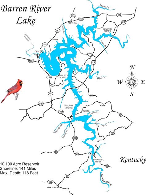 Custom Map of Barren River Lake in Allen Barren and Monroe | Etsy
