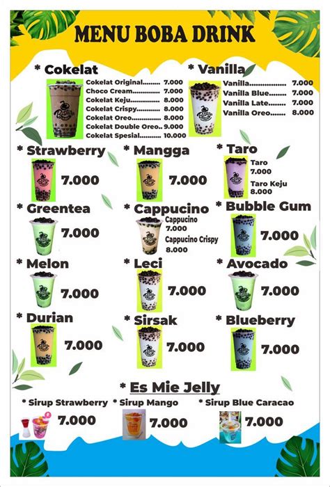 Contoh Daftar Menu Minuman Es Boba Drink Terbaru HD dari Coreldraw 2020 es bubble Vanilla Oreo ...