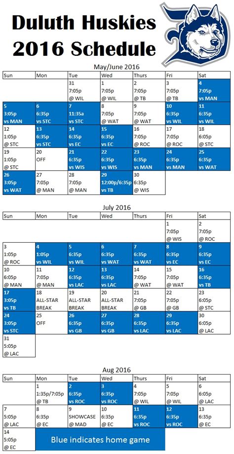 2016 Huskies Schedule Released - Duluth Huskies : Duluth Huskies