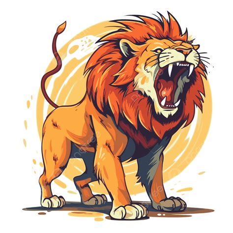 Roaring Lion Vector, Sticker Clipart Illustration Of Cartoon Angry Lion ...