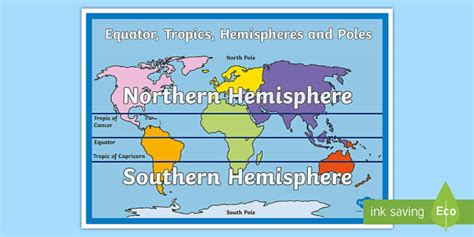 Equator, Tropics, Hemispheres and Poles Map - Australia in