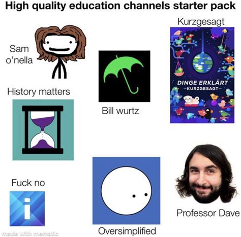 High quality education channels starterpack | /r/starterpacks | Starter Packs | Know Your Meme