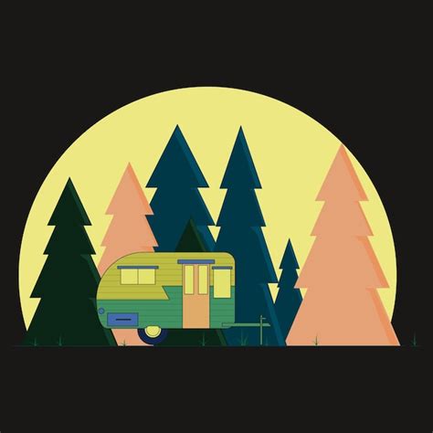 Premium Vector | A cartoon of a camper with a yellow and green trailer ...