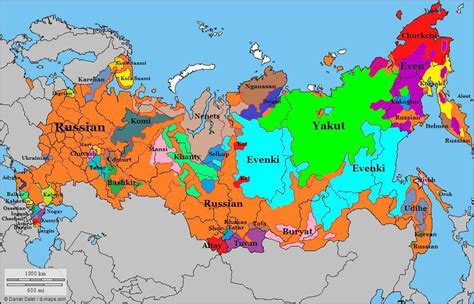 Map showing different languages spoken in Russia [1024 × 658] : MapPorn