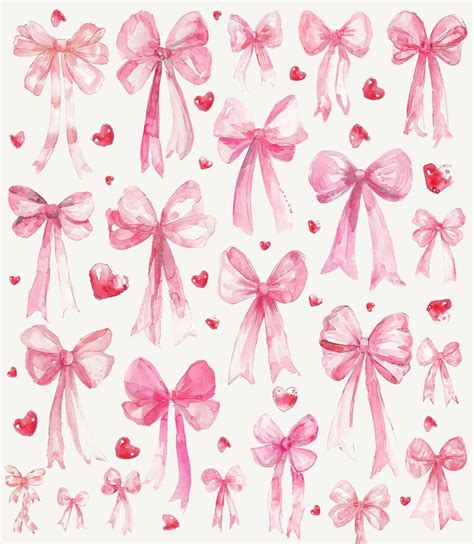 30 Coquette Watercolor Bows, Clipart, PNG, Pink Trendy, Girlie Elements ...