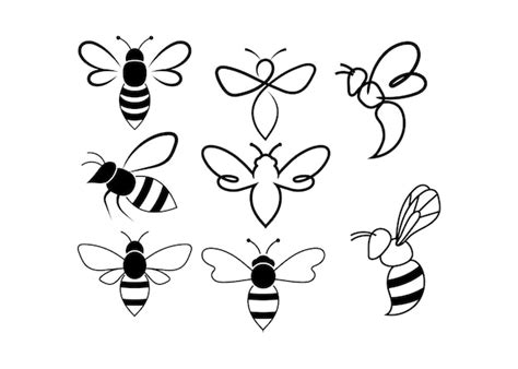 Premium Vector | Bee line art illustration vector set