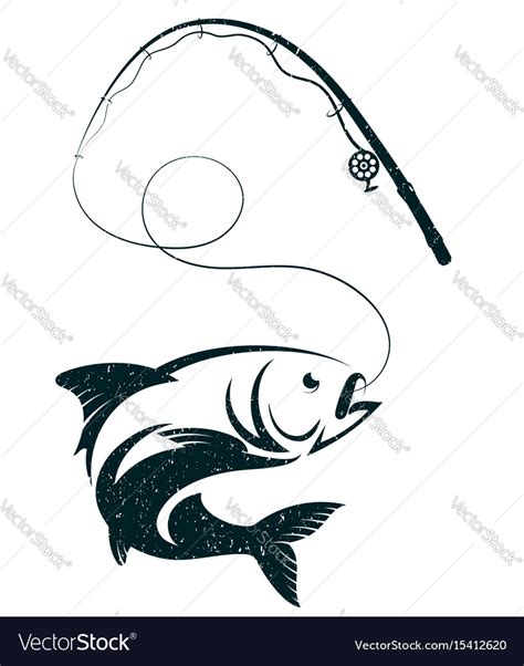 Fish on the hook and fishing rod Royalty Free Vector Image