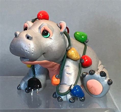 Hippopotamus W/ Christmas Lights Polymer Clay Hippo | Etsy | Animal figurines, Barnyard animals ...